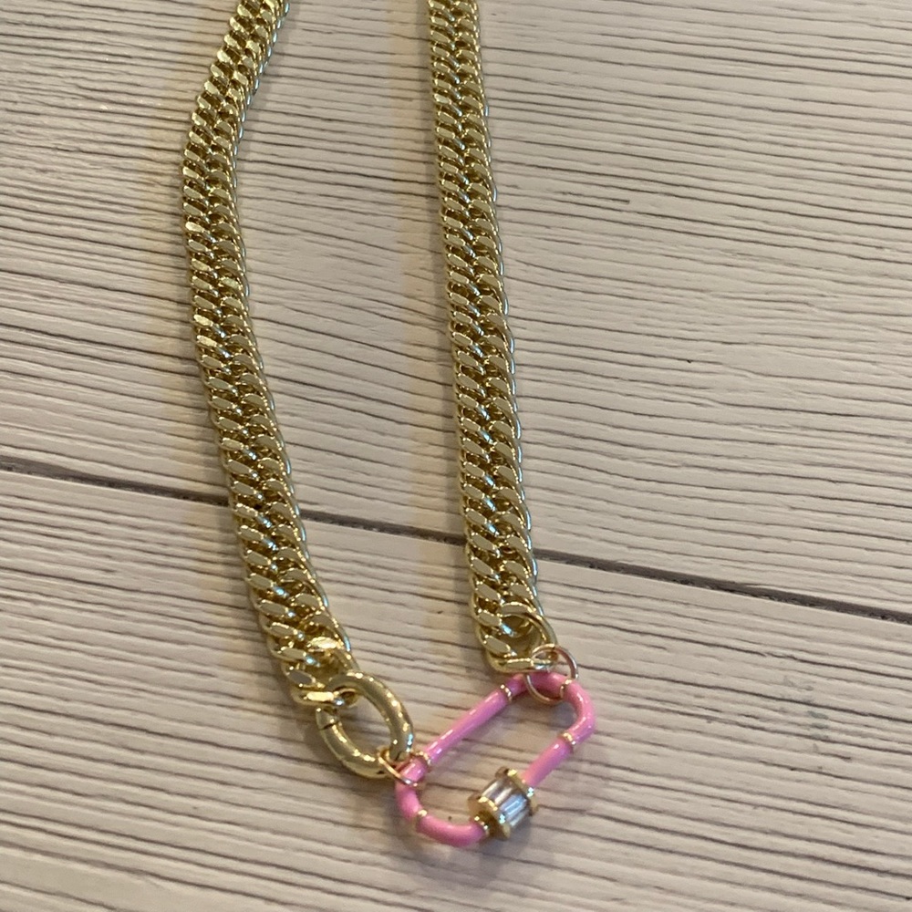 BB Lila At First Sight Necklace with Pink Carabiner and Crystal closure.